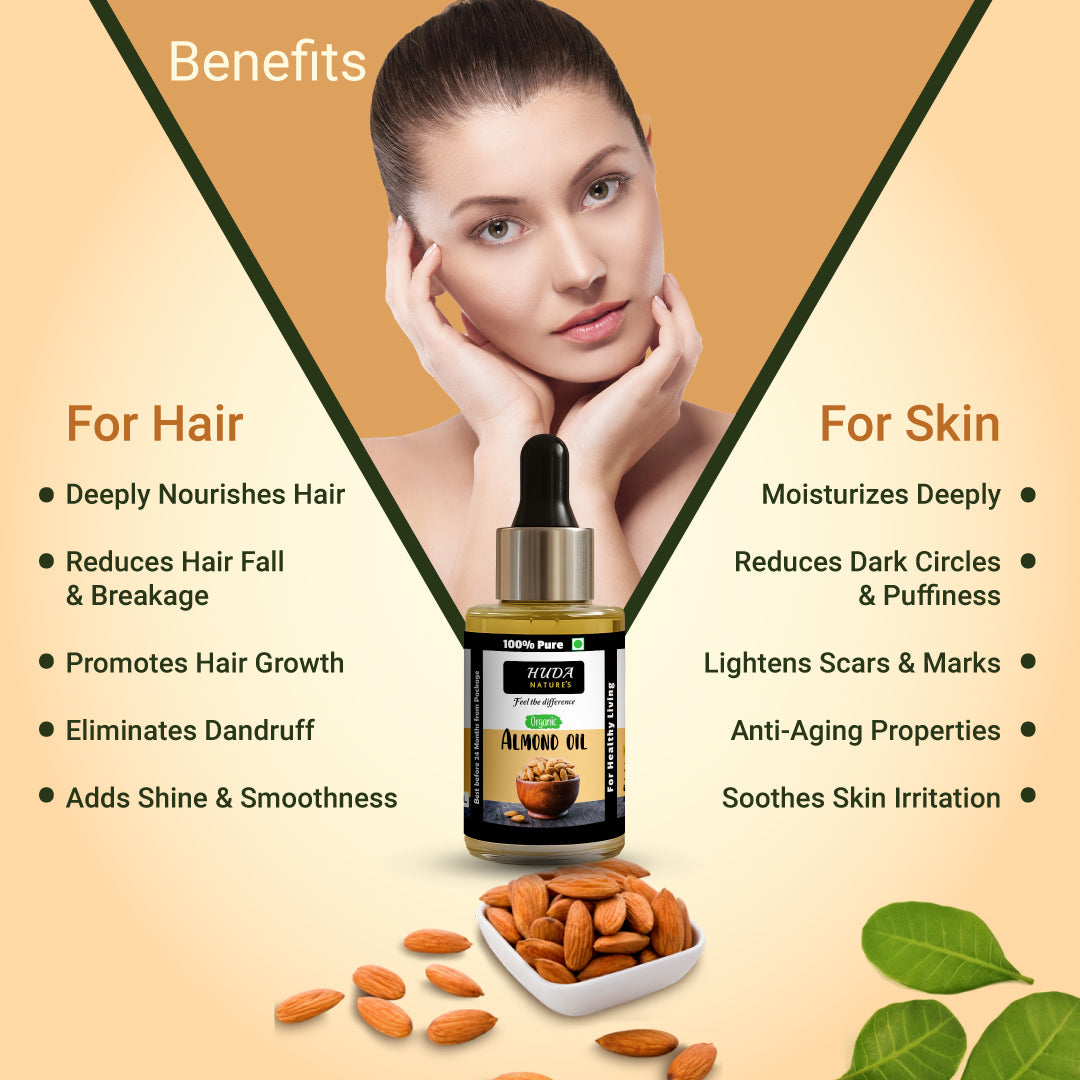 HUDA NATURE'S 100% Pure Cold-Pressed Sweet Almond Oil - 30 ml