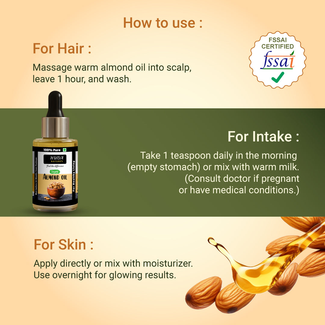 HUDA NATURE'S 100% Pure Cold-Pressed Sweet Almond Oil - 30 ml