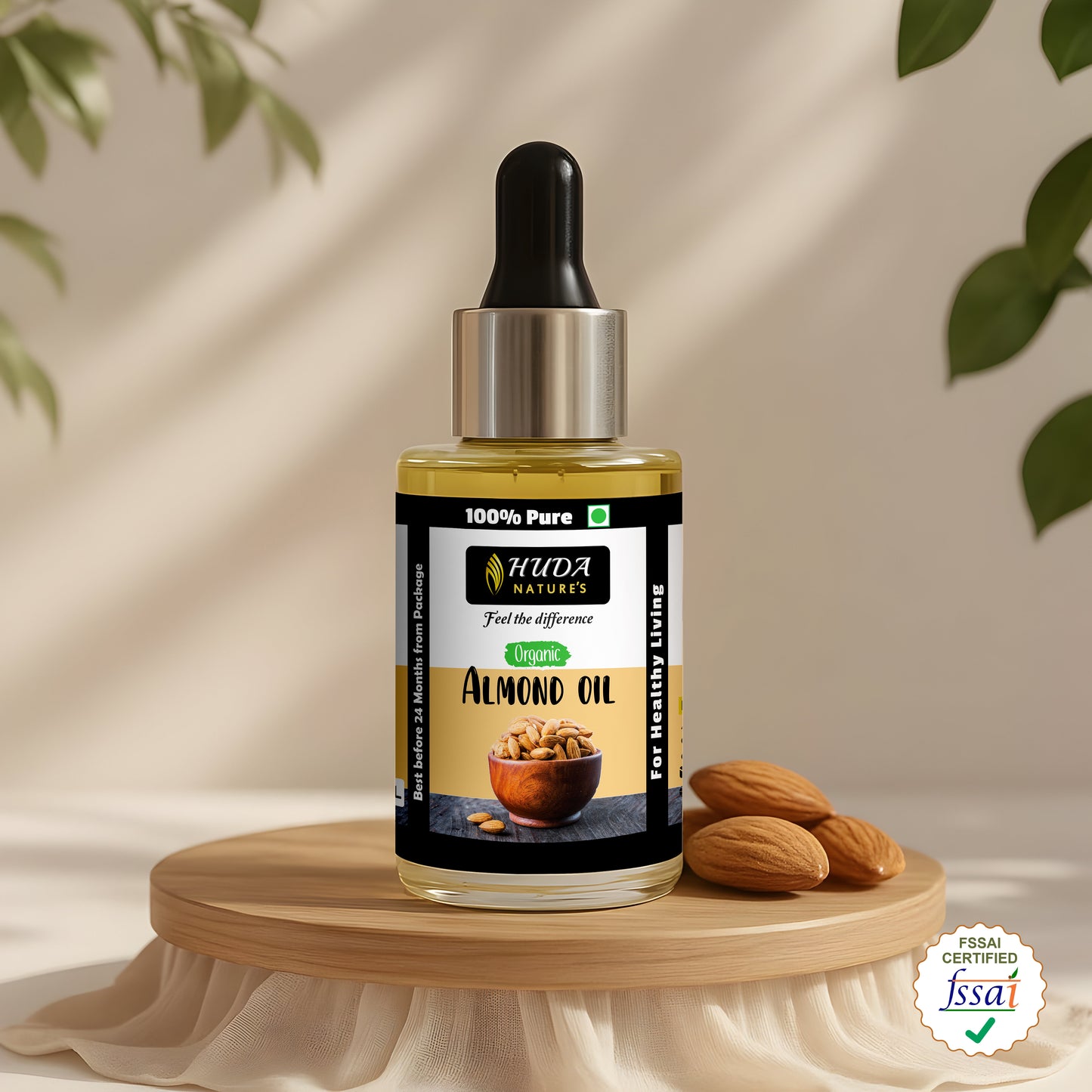 HUDA NATURE'S 100% Pure Cold-Pressed Sweet Almond Oil - 30 ml